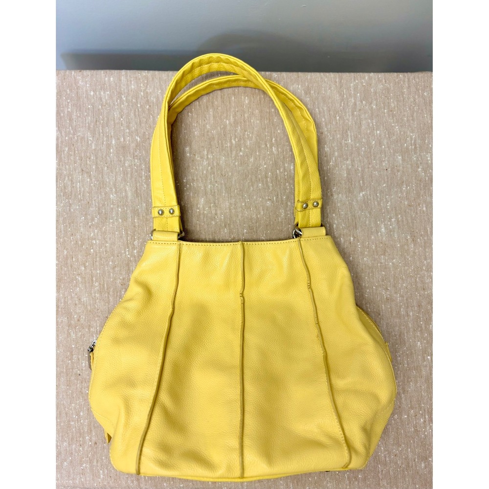 Tignanello Butter Yellow Pebble Leather Triple Entry Shoulder Bag